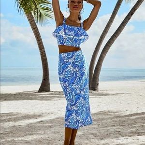 Lilly Pulitzer NWT Gretna Skirt Set, Grecian Blue Matching Set, Tassel Midi
